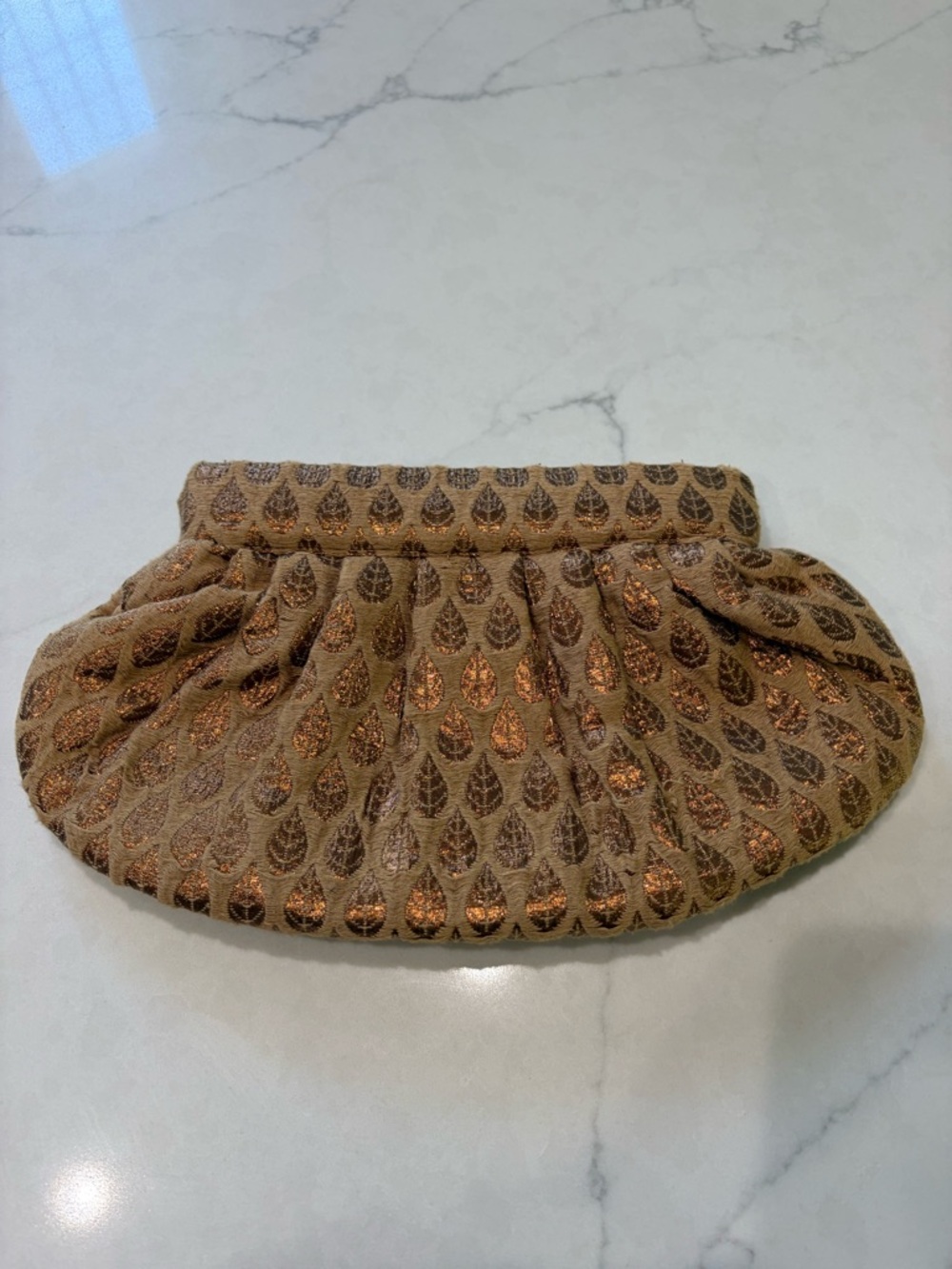 Moyna Gold and Tan Leaf-Pattern Clutch